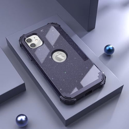 IDweel for iPhone 11 Case with Screen Protector(Tempered Glass), Hybrid 3 in 1 Shockproof Slim Fit Heavy Duty Protection Hard PC Cover Soft Silicone Bumper Full Body Case,Glitter Navy Blue - color: Glitter Navy Blue