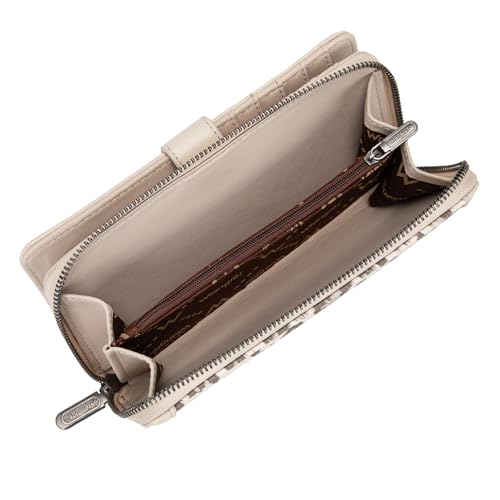 X Wrangler Women's Wallets Bifold Wristlet Wallets for Women Large Capacity Credit Card Wallet with ID Window - color: Leopard Beige