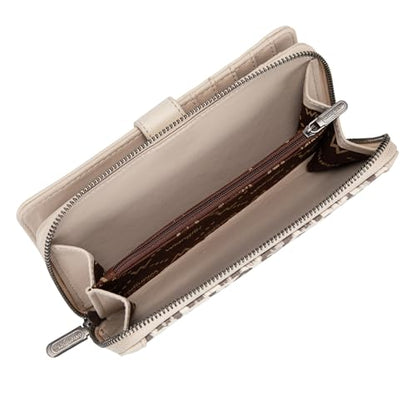 X Wrangler Women's Wallets Bifold Wristlet Wallets for Women Large Capacity Credit Card Wallet with ID Window - color: Leopard Beige