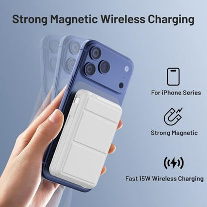 Azmuth for MagSafe Portable Charger, 10000mAh Magnetic Power Bank | 20W PD Fast Charging Magnetic Travel Charger with Dual USB-C LED Display for iPhone 17/16/15/14/13/12 Series - color: Pearl White