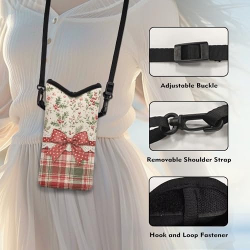 Christmas Crossbody Cell Phone Purse Winter Holiday Small Satchel Pouch for Women Men, for Cellphone, Keys, Lipstick, Cashes, Passport, Bow Christmas Plaid Holly - color: Bow Christmas Plaid Holly
