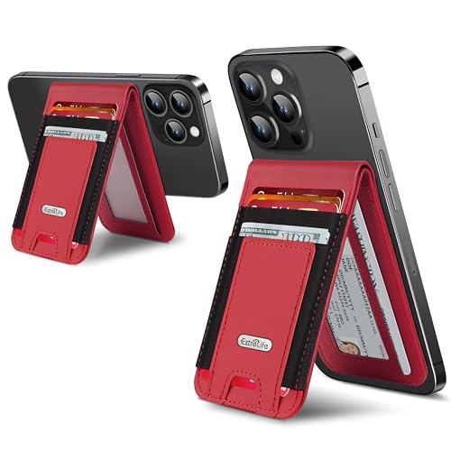 For Magsafe Wallet Stand, 10 Cards Holder, Strongest Magnetic Wallet | Leather Magnetic Phone Wallet for iPhone 17/16/15/14/13/12 Series, ID Window, RFID Blocking, Red - color: Red