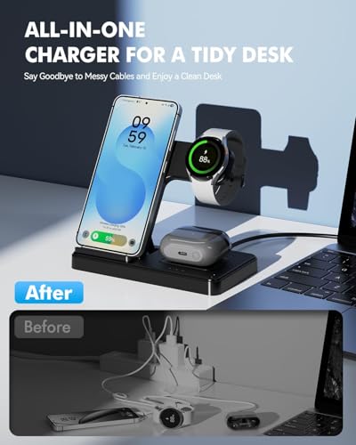 3-in-1 Charging Station for Samsung, Foldable Wireless Charger Stand
