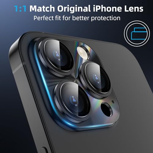 YWXTW Camera Lens Protector for iPhone 15 Pro Max/iPhone 15 Pro, [Lithography Laser Gradient] [5X Strengthen] Tempered Glass Screen Protector Metal Ring Back Camera Lens Cover (Black Titanium) - color: Black Titanium