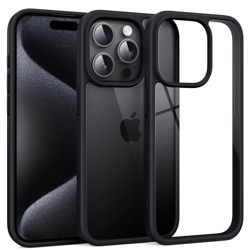 Supdeal Shockproof Clear Case for iPhone 15 Pro, [Not Yellowing] [10FT Military Drop Protection] Hard Clear Back Four Corner Airbags Drop Protection Phone Cover, 6.1 inch, Black - color: Black, size: iPhone 15 Pro
