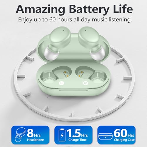MOZOTER Mini Wireless Earbuds Bluetooth 5.3 in Ear Headphones Headsets - color: Green