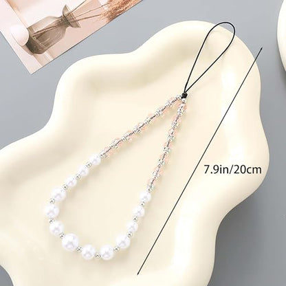 Beaded Phone Charm Lanyard Strap Girly Style Fixed Beads Pearl Lanyards - color: PH-bszz-1