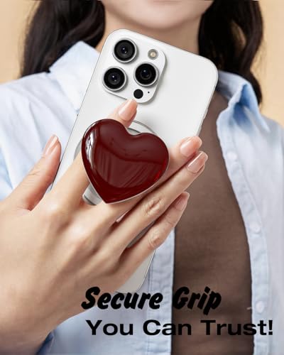 Svanove Heart Magnetic Phone Grip Compatible with Magsafe Phone Grip Holder, Cute Collapsible Glass Grips Stand Kickstand for iPhone Samsung, 3D Crystal Glitter Love Mag Safe Holder, Burgundy Maroon - color: Burgundy, style: Magnetic