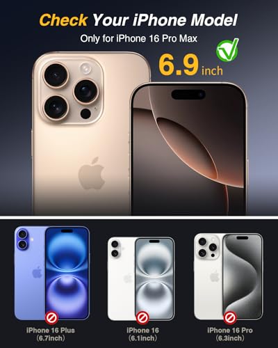 Lanhiem for iPhone 16 Pro Max Magnetic Case with Belt Clip Holster, [Compatible with Magsafe] Heavy Duty Rugged 3 Layer Drop Protection Cell Phone Cover, Anti-Drop with 360° Rotating Kickstand Black