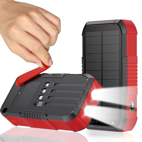 Solar Power Bank 66800mAh Built in Hand Crank for Camping and Hiking - color: red