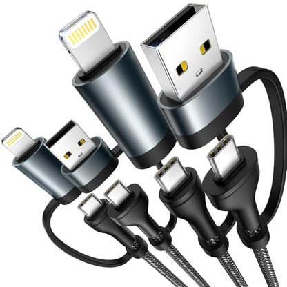 4 in 1 Charging Cable [2Pack 6.6FT] 60W Fast Charging Cord Apple MFi Certified Lightning Cable Nylon Braided Multi USB C Cable for iPhone 16/15 14 13 iPad Samsung Galaxy MacBook iPad Tablets and More