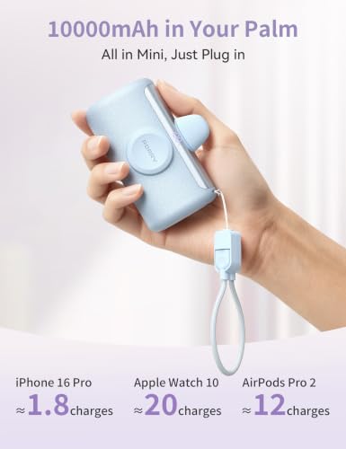 RORRY PalmGo Portable Charger Power Bank 10000mAh 3-in-1 Mini Battery Pack - color: Blue