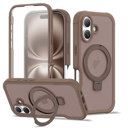 Compatible with iPhone 16 Case with Magnetic Ring Stand [Compatible with Mag-Safe] [Built-in Screen Protector] Military-Grade Drop Protection Matte Translucent Phone Case, Desert Brown - color: Desert Brown, size: Iphone 16