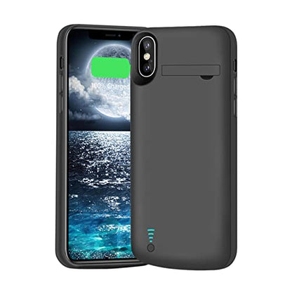 Battery Case for iPhone X & iPhone Xs, 5000mAh Rechargeable Extended Battery Charging Charger Case, Add 2X Extra Juice, Support Wired Headphones (5.8 inch) Black