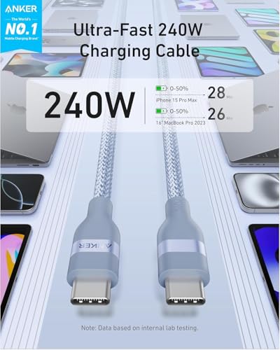 Anker Nano USB C to USB C Cable, 240W Fast Charging Cable (Blue, 6ft) - color: Blue, size: 6ft