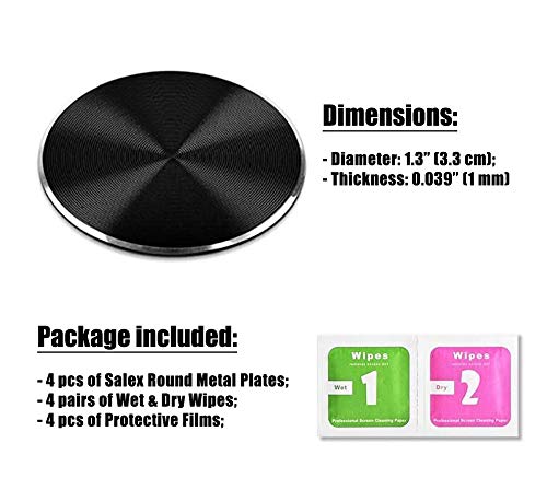 Metal Plates Replacement Set 4 Pack for Magnetic Car Mount. Kit of 4 Black Round Discs Without Holes for Case Back, Phone Magnets. Strong 3M Adhesive Backing Circular Cell Phone Holder Stickers. - color: Black