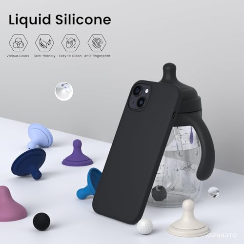 ORNARTO Compatible with iPhone 15 Case 6.1, Slim Liquid Silicone 3 Layers Full Covered Soft Gel Rubber Phone Case, Anti-Scratch Shockproof Protective Cover 6.1 Inch, Black | Slim - color: Black