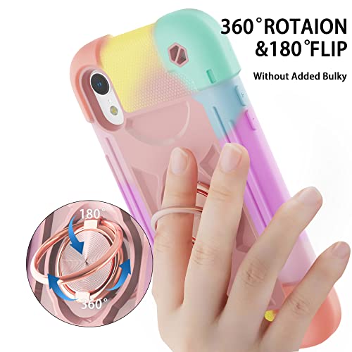 MARKILL Compatible with iPhone XR Case 6.1 Inch with Ring Stand, Heavy-Duty Military Grade Shockproof Phone Cover for iPhone XR 6.1. - color: Rainbow Pink, size: iPhone XR 6.1"