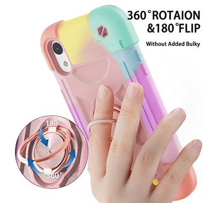 MARKILL Compatible with iPhone XR Case 6.1 Inch with Ring Stand, Heavy-Duty Military Grade Shockproof Phone Cover for iPhone XR 6.1. - color: Rainbow Pink, size: iPhone XR 6.1"