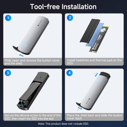 Yottamaster M.2 NVMe SATA SSD Enclosure, USB 3.2 Gen 2 10Gbps Adapter - color: Gray, size: USB-C Cable