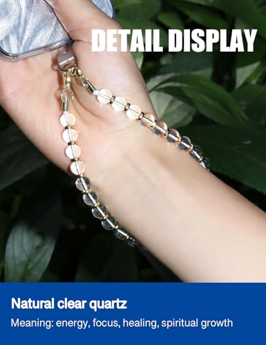 CH.yishi Beaded Phone Charm Wrist Strap with Tether Tab,Camera Lanyard - style: Clear Quartz