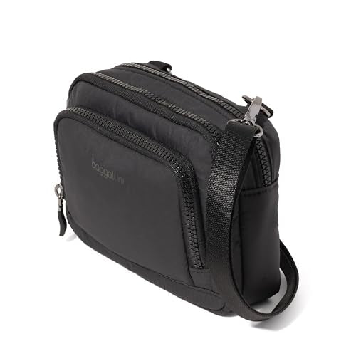 Baggallini Triple Zip with Front Wallet/Trifecta RFID Wallet Crossbody - color: Black Puff
