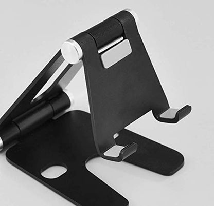 Cell Phone Tablet Fully Foldable Stand Dock Holder Cradle Mount Organizer Charger Station Table Desk Bed Office School Kitchen Travel Portable Adjustable Multi-Angle Aluminum (Black) - color: Black