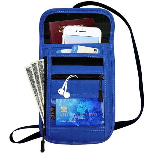 RFID Blocking Travel Neck Wallet Pouch and Passport Holder, Travel Neck Pouch Passport Holder for Women & Men - Blue - color: Blue