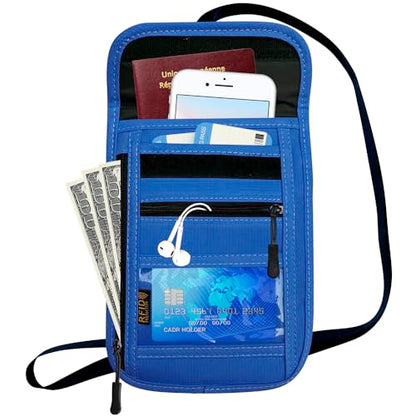 RFID Blocking Travel Neck Wallet Pouch and Passport Holder, Travel Neck Pouch Passport Holder for Women & Men - Blue - color: Blue