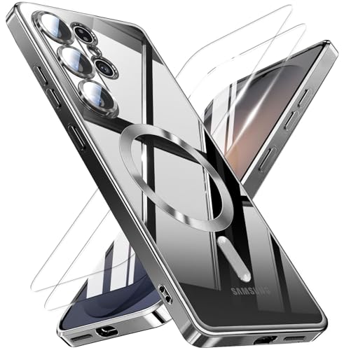 Magnetic for Samsung Galaxy S26 Ultra Case with 2X Screen Protector & Full Camera Cover,Fit with MagSafe,Plating Soft Glossy Luxury Shockproof Women Girls Phone Cases for Galaxy S 26 Ultra ,Black - color: Black-S26 Ultra