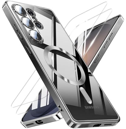 Magnetic for Samsung Galaxy S26 Ultra Case with 2X Screen Protector & Full Camera Cover,Fit with MagSafe,Plating Soft Glossy Luxury Shockproof Women Girls Phone Cases for Galaxy S 26 Ultra ,Black - color: Black-S26 Ultra