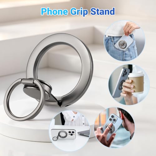 Magnetic Phone Ring Holder Grip with Metal Ring Sticker - color: Black