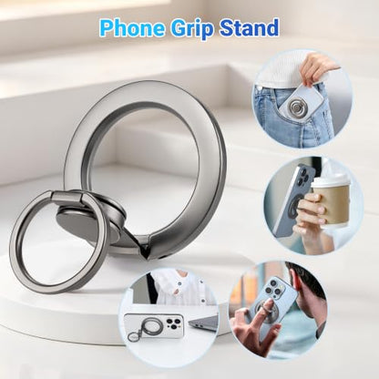 Magnetic Phone Ring Holder Grip with Metal Ring Sticker - color: Black