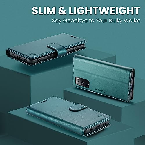 FLIPALM Wallet Case for Samsung Galaxy S20 FE 5G, Blue-Green | Card Holder, RFID Blocking, PU Leather Folio Flip, Kickstand, Protective Shockproof Cover - color: Blue-Green