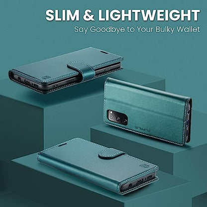 FLIPALM Wallet Case for Samsung Galaxy S20 FE 5G, Blue-Green | Card Holder, RFID Blocking, PU Leather Folio Flip, Kickstand, Protective Shockproof Cover - color: Blue-Green
