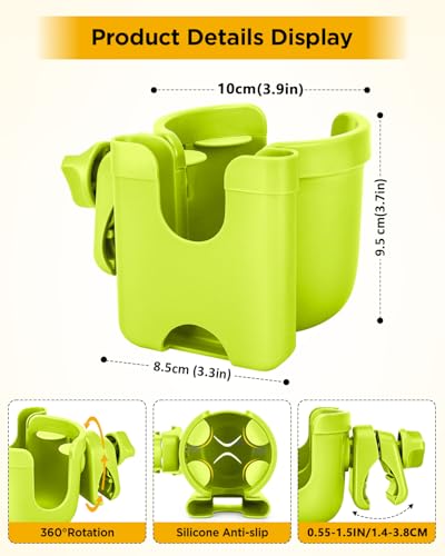 BUNDLEPRO Stroller Cup Holder with Phone Holder, 2-in-1, Green - color: GREEN