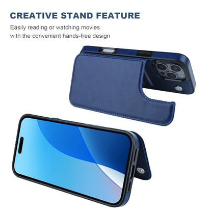 ONETOP for iPhone 16 Pro Max Wallet Case with Credit Card Holder,Blue | Kickstand,ID/Cash Holder,Case Wallet with Card Slots,Double Magnetic Clasp,Durable PU Leather Shockproof Cover for Women Men - color: Blue