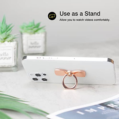 [2 Pack] Sparkling Bowtie Ultra-thin Cell Phone Ring Holder Stand,360 Degree Rotation and 180 Degree Adjustable Finger Ring Kickstand with Polished Metal Phone Grip (Rose Gold)