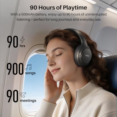 TOZO HT3 Hybrid Noise Cancelling Wireless Headphones, 90H Over Ear Headset - color: Gray