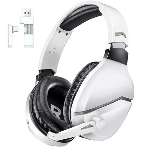 Wireless Gaming Headset with Mic for PS5 PS4 PC, 48Hrs, Wired for GameCube - color: White