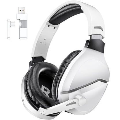 Wireless Gaming Headset with Mic for PS5 PS4 PC, 48Hrs, Wired for GameCube - color: White