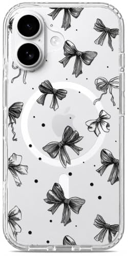 Ranz Clear Case Compatible with MagSafe for iPhone 17 – Transparent Cute Bow Case for Women Girls, Anti-Yellowing Slim Shockproof Protective Cover - Cute Black Ribbon - color: Cute Black Ribbon, size: iPhone 17