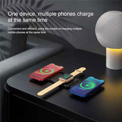Charging Station is Compatible with Apple Multiple Devices - 3 in 1 Foldable Magnetic Wireless Charger Dock-Travel Charging Pad for iPhone 16 15 14 13 12 Pro Max Plus Watch & Airpods. (Black).