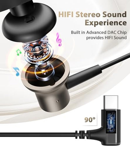 USB C Earbuds Wired Headphones Small Ear Buds with Mic for Apple/Android - color: Gunmetal