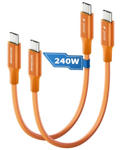 2-Pack 1ft 240W USB C to C Cable, CarPlay Auto Connection - color: Orange, size: 1 ft (12 in)