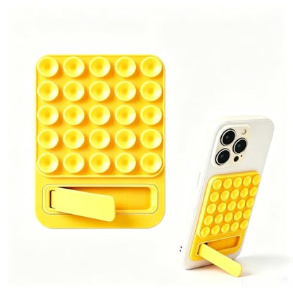 Silicone Suction Phone Mount, Universal Foldable Kickstand Holder for Mirror Glass, Strong Grip Washable Reusable Cell Phone Stand for Hands-Free Video Selfie (Yellow) - color: Yellow