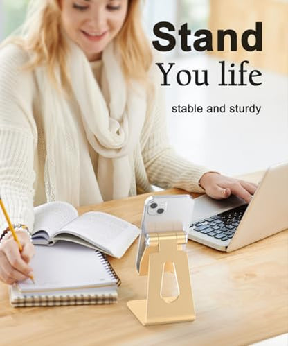 Cell Phone Stand for Desk- Adjustable Phone Stand Holder, Cradle, Dock, Desktop Stand for iPhone 17 16, 15, 14, Plus, Pro, Pro Max, 13 12 X XS,4-8" Phones, Office Accessories (Gold) - color: Gold