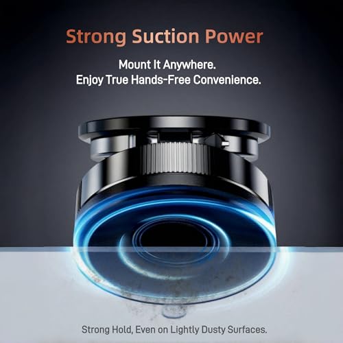 Vacuum Suction Magnetic Phone Holder, Foldable and Retractable, Hands-Free Suction Magnetic Phone Mount for Kitchen/Gym/Mirror/Desk/, Compatible with iPhone Android and All Smartphones
