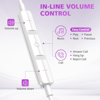 USB C Earbuds for iPhone 18 Pro Max Duo 17 Air 16 15 Plus/iPad, Purple - color: Purple