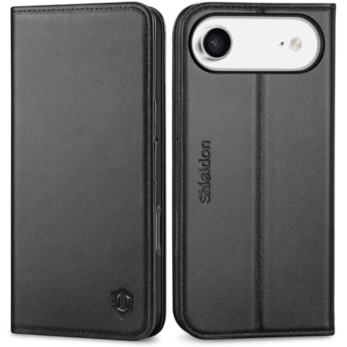 SHIELDON Genuine Leather Wallet Case for iPhone Air 6.5" 2025, Black | Magnetic Closure, RFID Blocking, Credit Card Holder, Kickstand, Folio Design, Shockproof TPU Phone Cover - color: Black